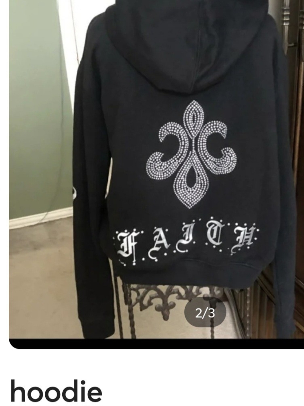 Faith Embellished Black Hoodie Sweater